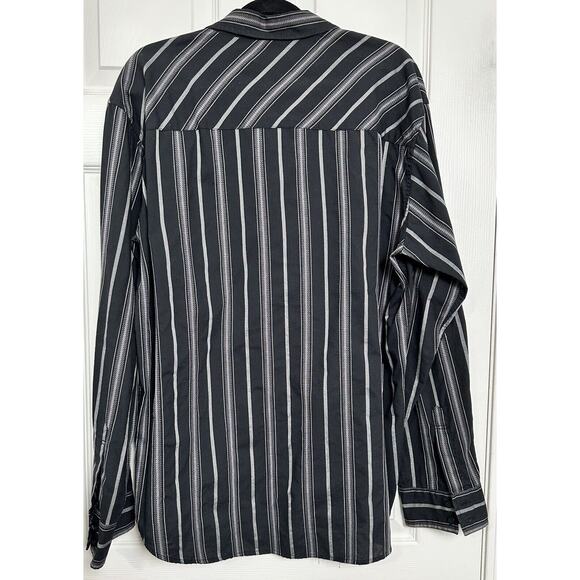 Infamous Men's Black Gray Shirt Button Down Long Sleeve Collared Size Large #620 - Picture 3 of 4